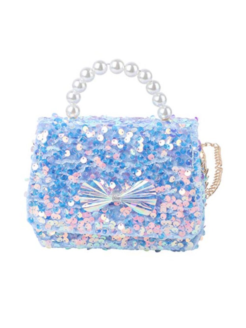 Sequin Clutch Crossbody Purse for Girls Faux Pearl Handle Small Shoulder Bag
